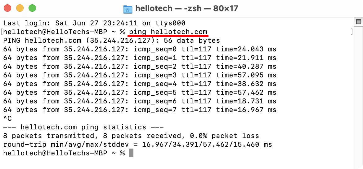 set ping for limited pings, os x